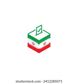 Iran election concept, democracy, voting ballot box with flag. Vector icon illustration