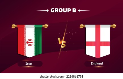 iran, england world football 2022 match versus on red background. vector illustration