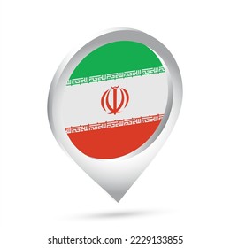 Icono de 3 d pin de la bandera de Irán. Ilustración vectorial.