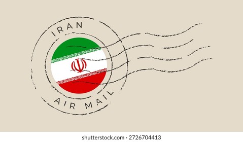 Vector de matasellos de correo aéreo de bandera de Irán estampado en una carta con un efecto grunge angustiado para conceptos de viaje..