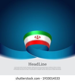 Iran flag background. State iranian patriotic banner, cover, business flyer. Wavy ribbon color flag of iran on a blue white background. National poster. Vector tricolor brochure design