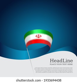 Iran flag background. State iranian patriotic banner, cover, business flyer. Wavy ribbon color flag of iran on a blue white background. National poster. Vector tricolor brochure design