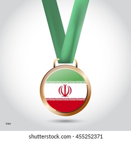 Iran Flag in Bronze Medal. Vector Illustration. RIO Olympic Game Bronze Medal. Vector Illustration