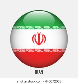 Iran flag in circle shape. Transparent,glossy,glass button