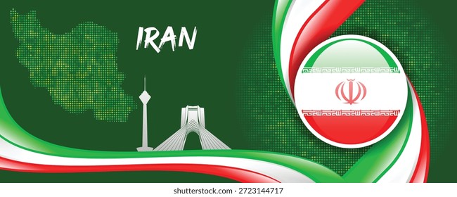 Iran Flag Design with Map, Patriotic Abstract Background, and National Colors