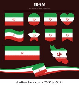 Iran flag flat design of flags stationery shape collection