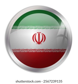 Iran flag - glossy circle button displays a colorful flag representing a country cultural identity and heritage. The essence of national pride and unity.