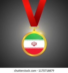 Iran Flag in gold Medal, Golden Badge, Sport Game Golden Challenge Award. Vector Illustration.