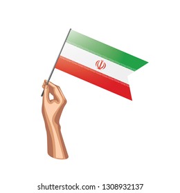 Iran flag and hand on white background. Vector illustration