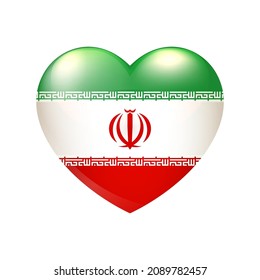 Iran flag in heart. Vector Iranian emblem icon. Country love symbol. Isolated illustration eps10
