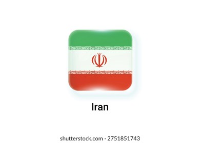 Iran Flag Icon on Isolated background. Square Glassmorphism Vector Illustration Icon for Politics, Business Project, Sports Event, Travel Etc.
