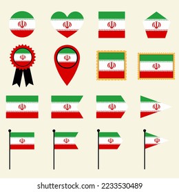 Das Iran Flag Symbol ist in 16 Formversionen eingestellt. Sammlung der iranischen Flaggensymbole mit Quadrat-, Kreis-, Herz-, Dreieck-, Medaille-, Stempel- und Ortsformen.