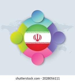 Iran Flag with Infographic Design isolated on World map. Vector illustration.