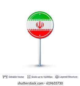 Iran flag isolated on white. Country symbol as road sign. Vector pointer template easy to edit.