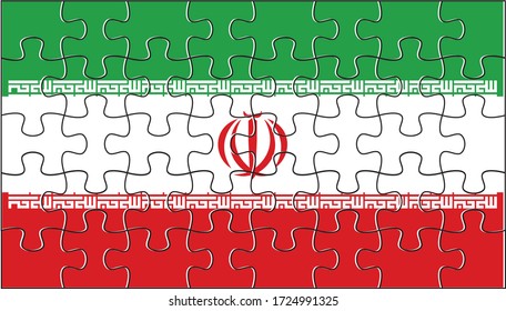 Iran Flag Jigsaw Puzzle. Vector illustration. 40 pieces of puzzles.