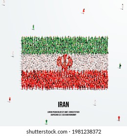 Iran Flag. A large group of people form to create the shape of the Iranian flag. Vector Illustration.