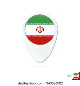 Iran flag location map pin icon on white background. Vector Illustration.