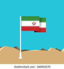 Iran flag with nature background in flat design