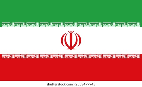 Iran flag in official colors, dimensions and aspect ratio. Vector flag symbolizing national pride, identity, heritage, patriotism and authority