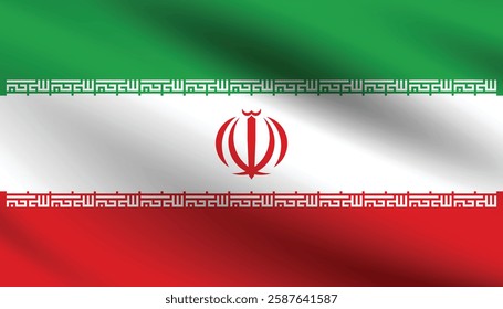 Iran flag official colors and proportion digital vector illustration. Waving flag.