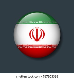 Iran Flag on 3D Button, National Football or Soccer  team logo Concept.       