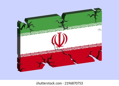 Iran-Flagge auf 3D-Risse Wand Vektorgrafik, Fraktur Muster, Iran-Erdbeben, Länderflagge mit riskanter Textur, Schweiz nationales Themenkonzept, Logo-Idee