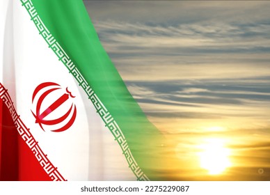 Iran flag on background of sunset. Patriotic background. EPS10 vector