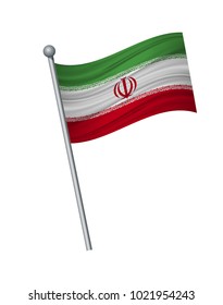 Iran flag on the flagpole. Official colors and proportion correctly. waving of Iran flag on flagpole, vector illustration isolate on white background.