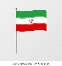 Iran flag on flagpole. Vector illustration.