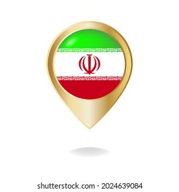 Iranische Flagge auf goldener Zeigerkarte, Vektorgrafik eps.10