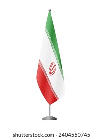 Bandera de Irán en el puesto de bandera para reuniones oficiales, fondo transparente, vector