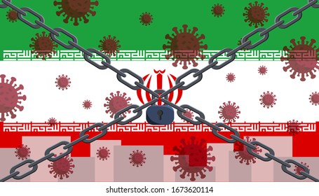 Iran flag with outbreak deadly coronavirus covid-19. Concept of coronavirus quarantine. Coronavirus outbreak in Iran.
