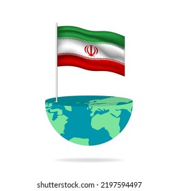 Poste de la bandera de Irán en el mundo. Bandera ondeando alrededor del mundo. Fácil edición y vector en grupos. Ilustración vectorial de bandera nacional sobre fondo blanco.