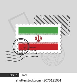 Iran flag postage stamp. Isolated vector illustration on grey post stamp background and specify is vector eps10.