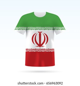 Iran flag printed on a T-shirt. Vector shirt template, isoalted on a white background. 