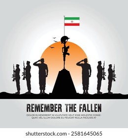 Iran flag in remember the fallen flag for morning sun and army design