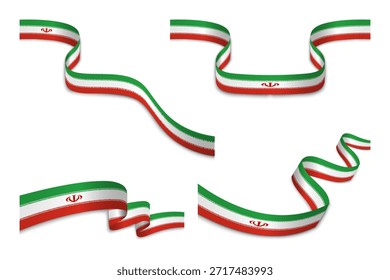 Conjunto de cinta de bandera de Irán aislado sobre fondo blanco ondeando ilustración de Anuncio nacional