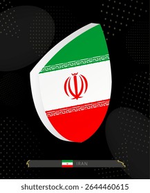 Iran Flag Shield icon in 3D on Dark Modern Abstract Rugby Background. Perfect for sports events, heritage themes, national celebrations, and patriotic designs.