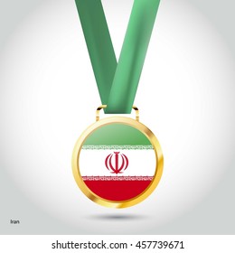 Iran Flag in Silver Medal. Vector Illustration. RIO Olympic Game gold Medal. Vector Illustration