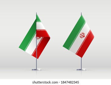 Símbolo de estado de la bandera de Irán aislado en un cartel nacional de fondo. Tarjeta de saludo Día Nacional de la Independencia de la República Islámica del Irán. Cartel de ilustración con bandera de estado realista.