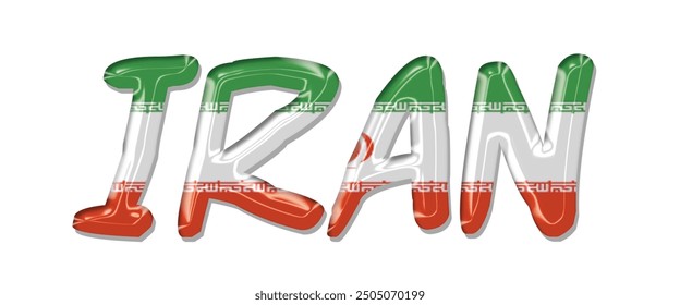 Schriftart für iranische Flagge, 3D-Flagge für Iran, bunter Hintergrund, Vektorgrafik für iranische Flagge