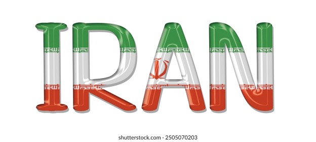 Irán bandera fuente de texto, bandera de Irán 3D fondo colorido, bandera de Irán Ilustración vectorial
