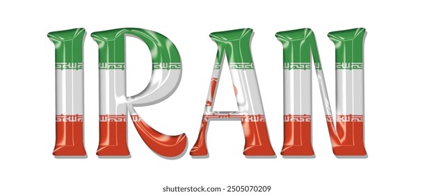 Iran flag text font, 3D Iran flag colorful background, Iran flag vector illustration