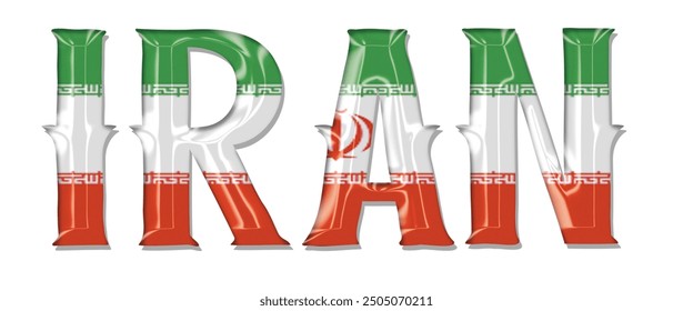Irán bandera fuente de texto, bandera de Irán 3D fondo colorido, bandera de Irán Ilustración vectorial