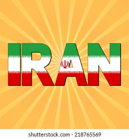 Iran flag text with sunburst vector illustration
