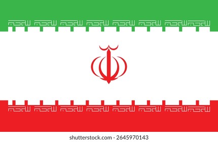 Iran Flag Vector Illustration with Traditional Pattern Border on Clean White Background 4K