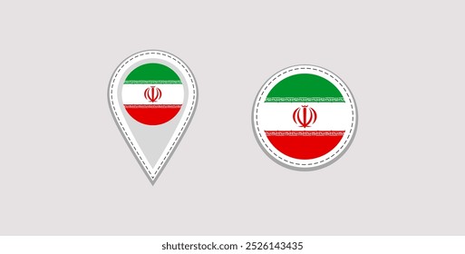 Conjunto de Vector de la bandera de Irán. Formas geométricas. Rectángulo y asta de bandera ondulada. Estilo plano. Símbolos iraníes aislados iconos.