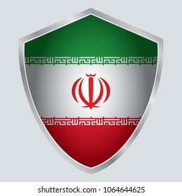 Iran Flag Vector Shield Icon. asia. vector illustration. vector shadow. gray background. 3d. eps10.