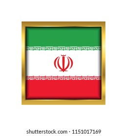  Iran Flag Vector Square Icon - Illustration, Flag of  Iran. Abstract concept, icon,golden square, button. Raster illustration on white background.