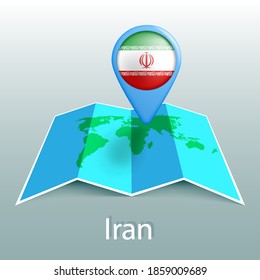 Iran flag world map in pin with name of country